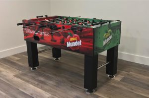 Mundet custom foosball table with fully branded graphics built as a retail prize