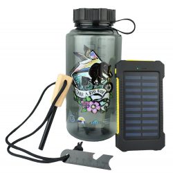 Camp Essentials Kit - Bottle, Fire Starter & Solar Charger 