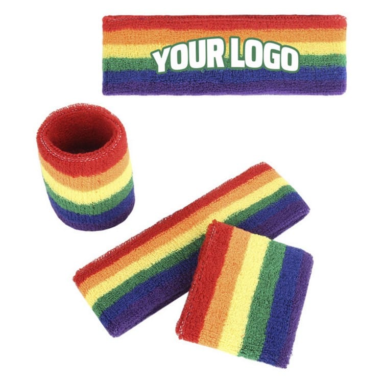 Rainbow Sweatband Set (1 Headband & 2 Wristband)