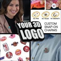 branded pins and text overlay that says "your 3d logo"