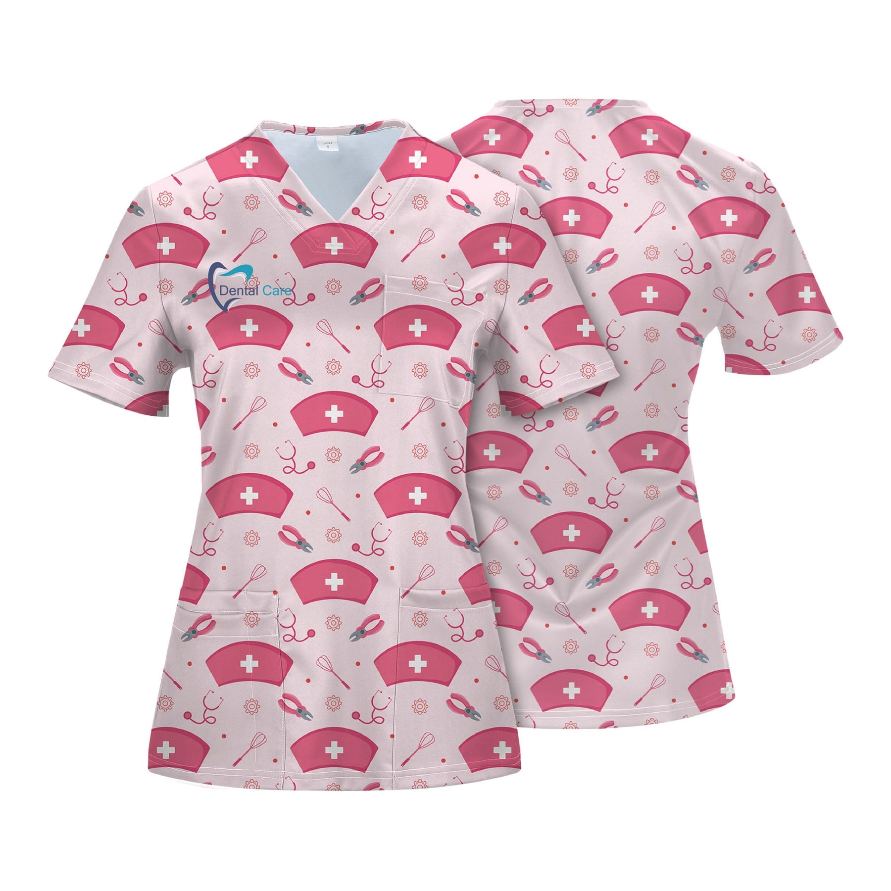 Custom V-Neck 4 Pocket Scrubs Top(Full Color Sublimation) 