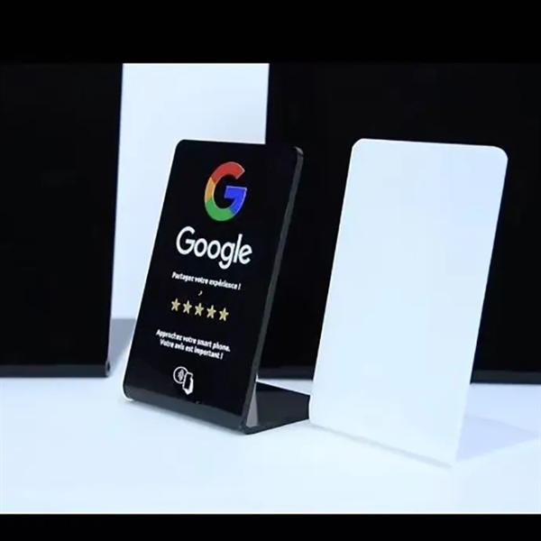 Custom NFC Google review stand and branded promotion display for point of sale marketing