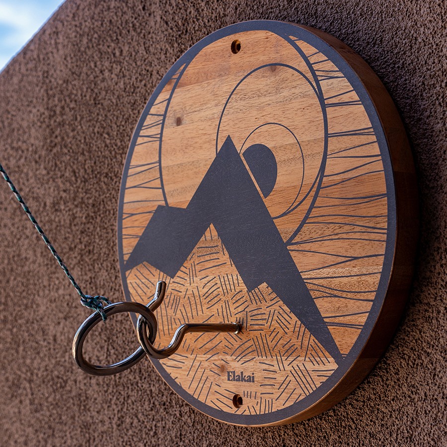 Custom branded hook and ring bar game with laser engraved logo on wood