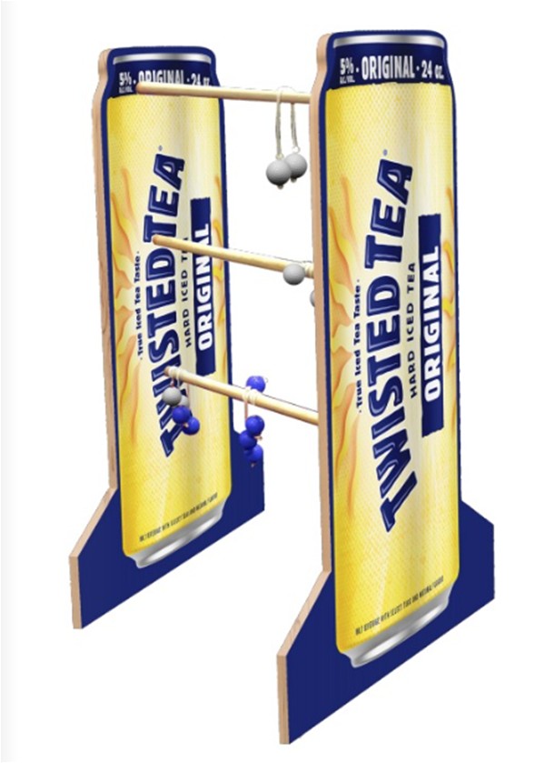 Twisted Tea branded can ladder toss game with full color custom can shape graphics