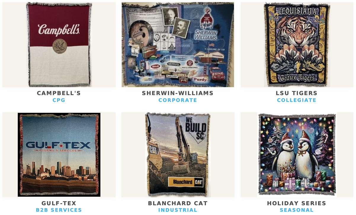 Custom jacquard woven cotton blanket with full-color brand artwork woven directly into the fabric
