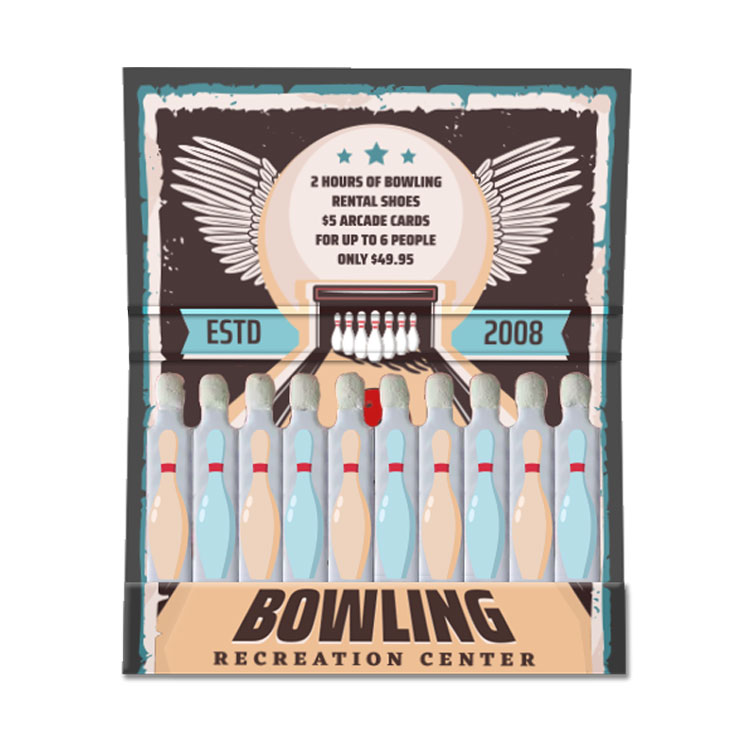 Custom printed promotional matchbook with full-color branded design for restaurant marketing