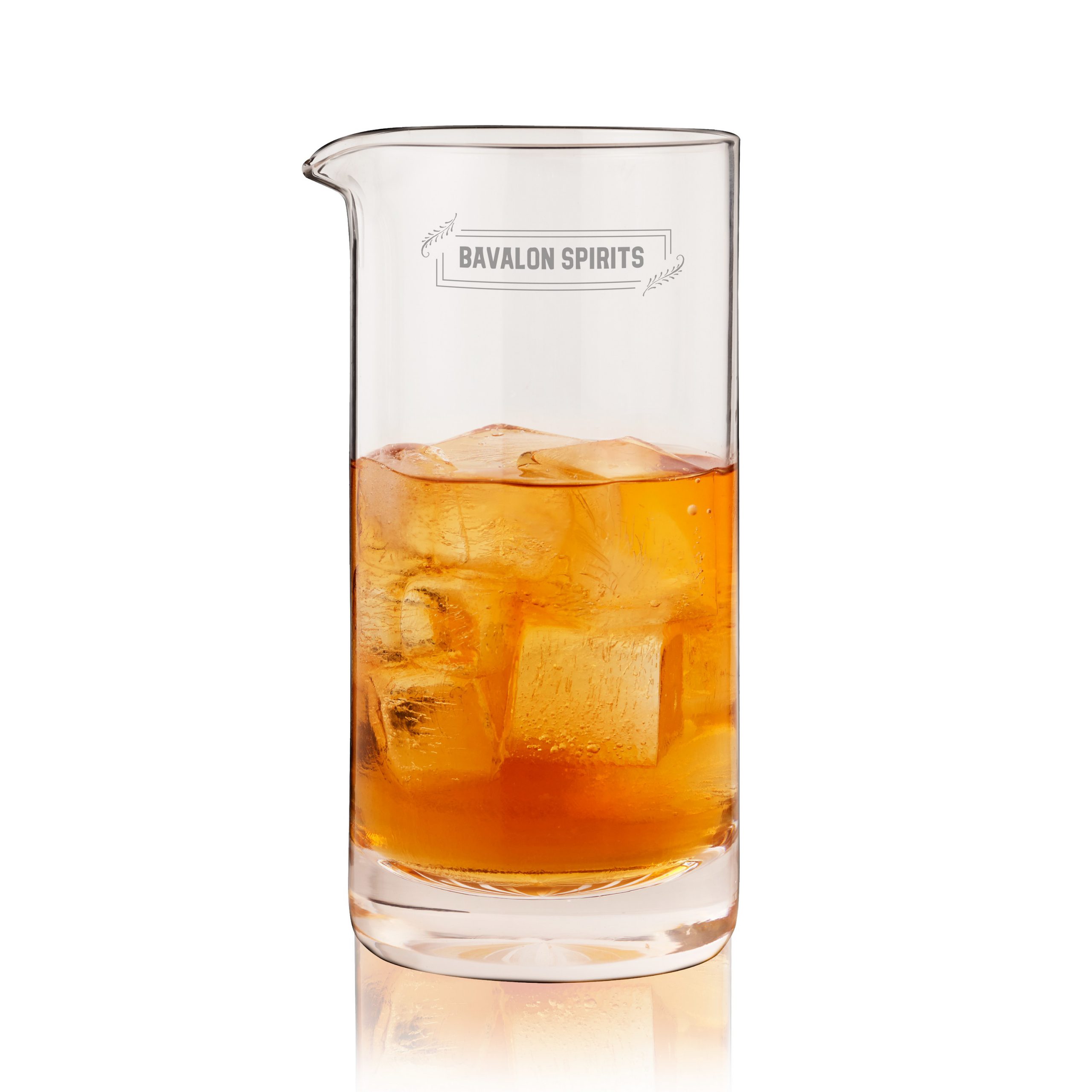 Custom engraved branded cocktail mixing glass for spirits brand bar program