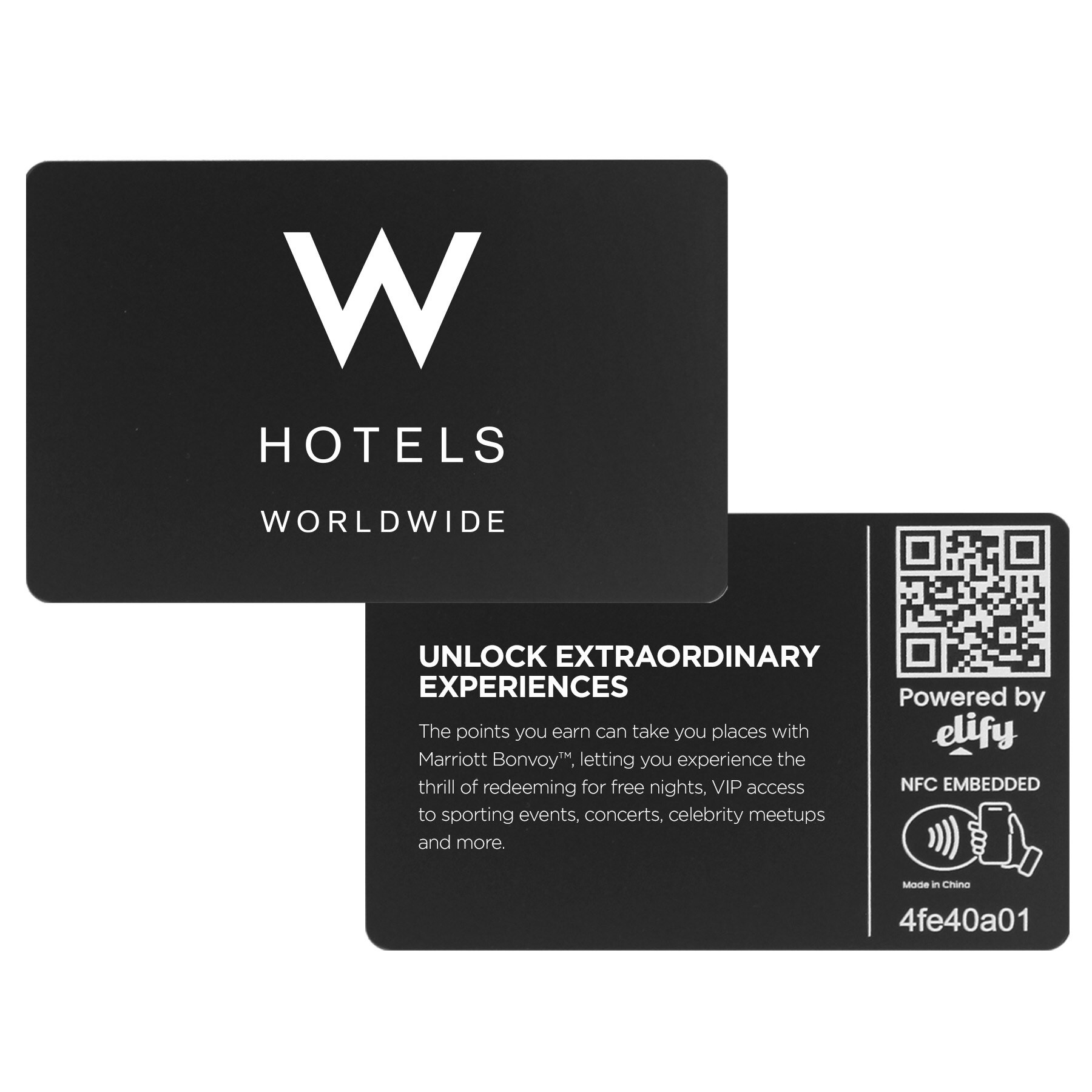 Black custom PVC NFC business card with NFC symbol and QR code for branded contact sharing