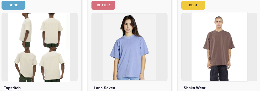 Good Better Best fashion forward custom t-shirts including oversized and garment dyed styles for branded lifestyle programs