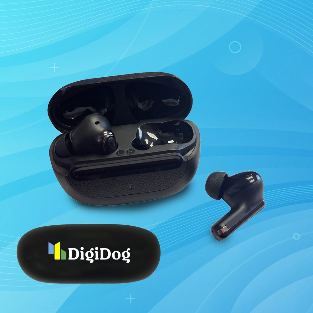 Black Lingo AI translation earbuds with charging case for real-time language translation