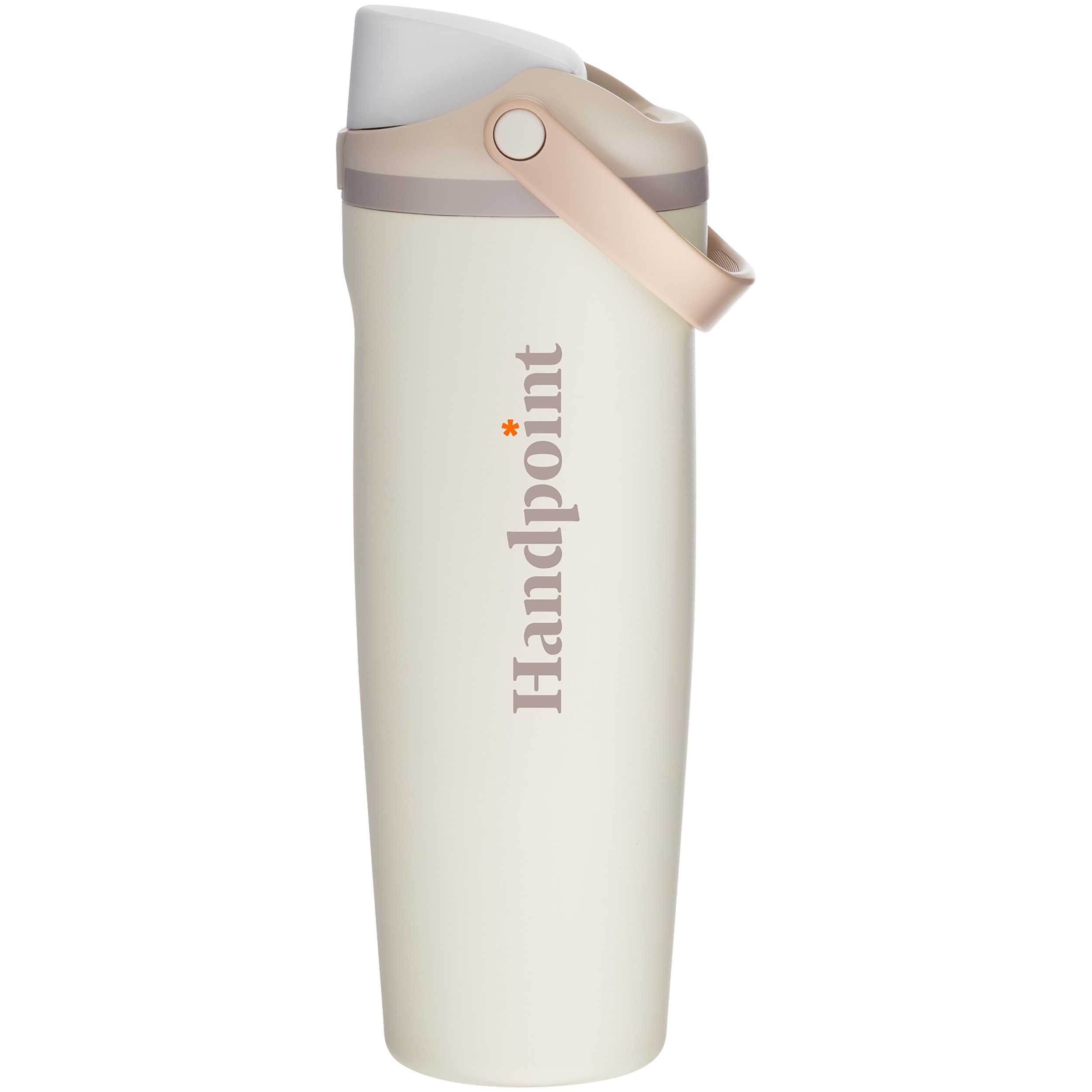 Cream 30 oz Owala FreeSip Sway water bottle with Handpoint logo, tan strap detail