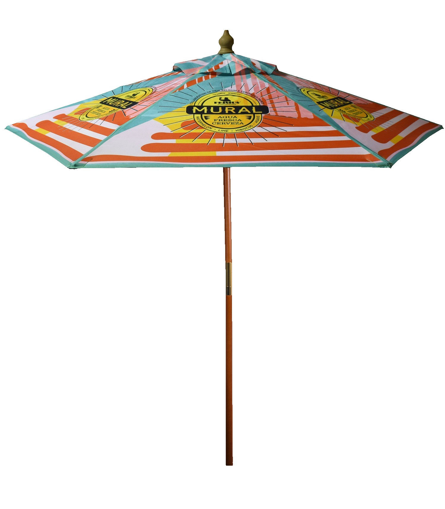 Wood pole market umbrella with full color sublimated canopy for restaurants