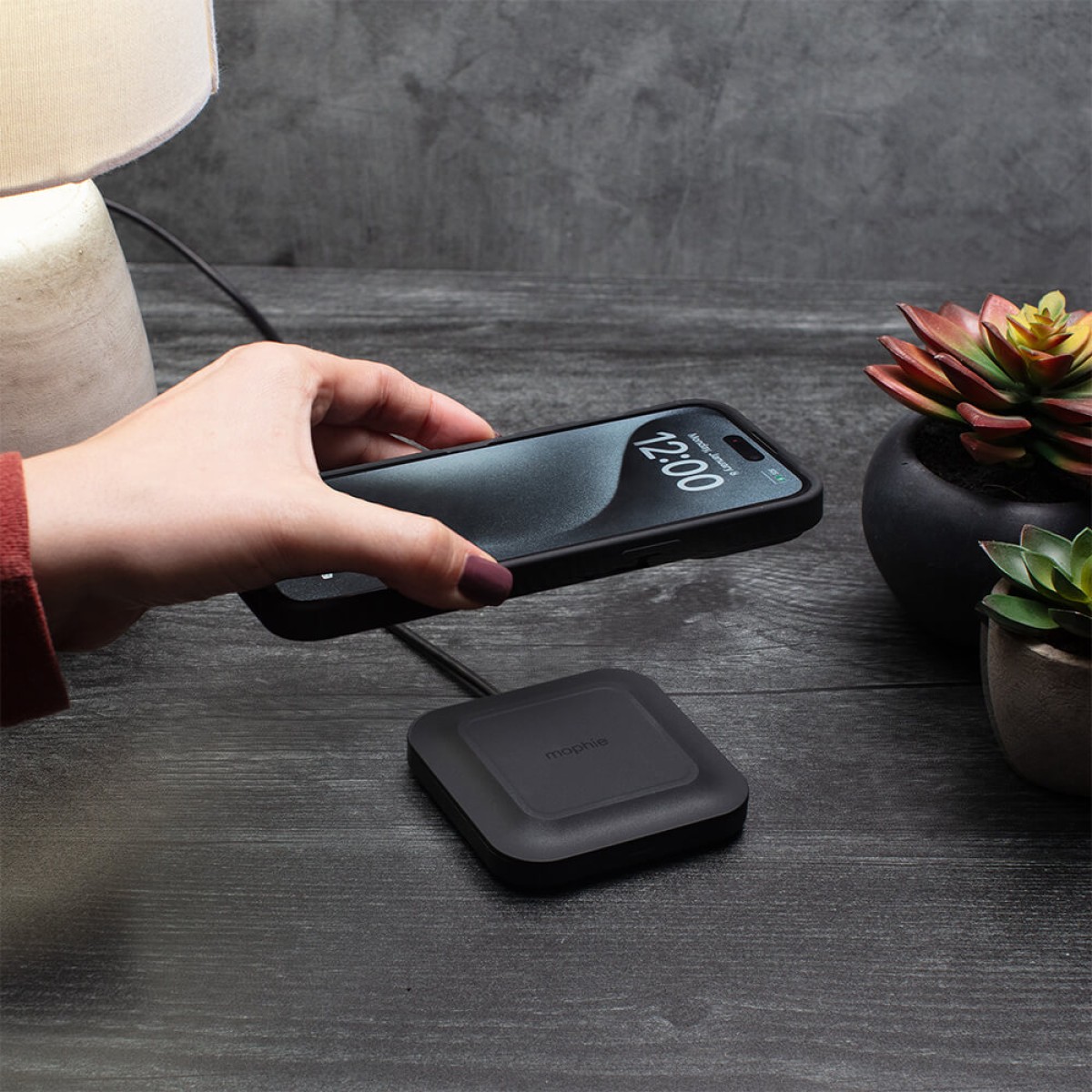 Branded Mophie wireless charge pad for simple desktop phone charging