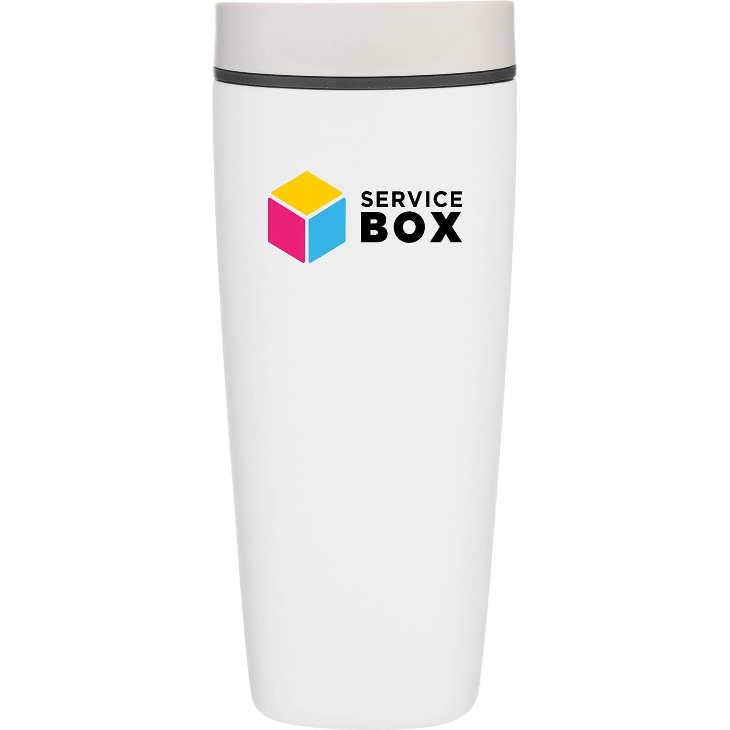 White 20 oz Owala SmoothSip travel tumbler with Service Box logo, front imprint