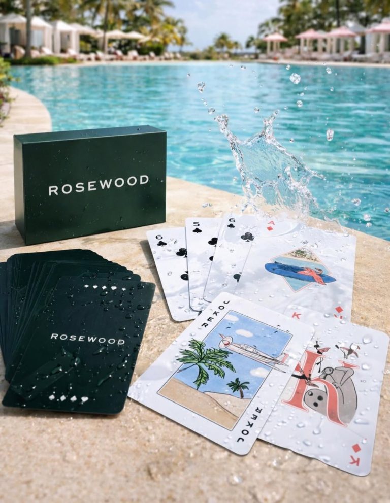 Rosewood Baha Mar custom waterproof playing cards with Bahamian artist illustrations