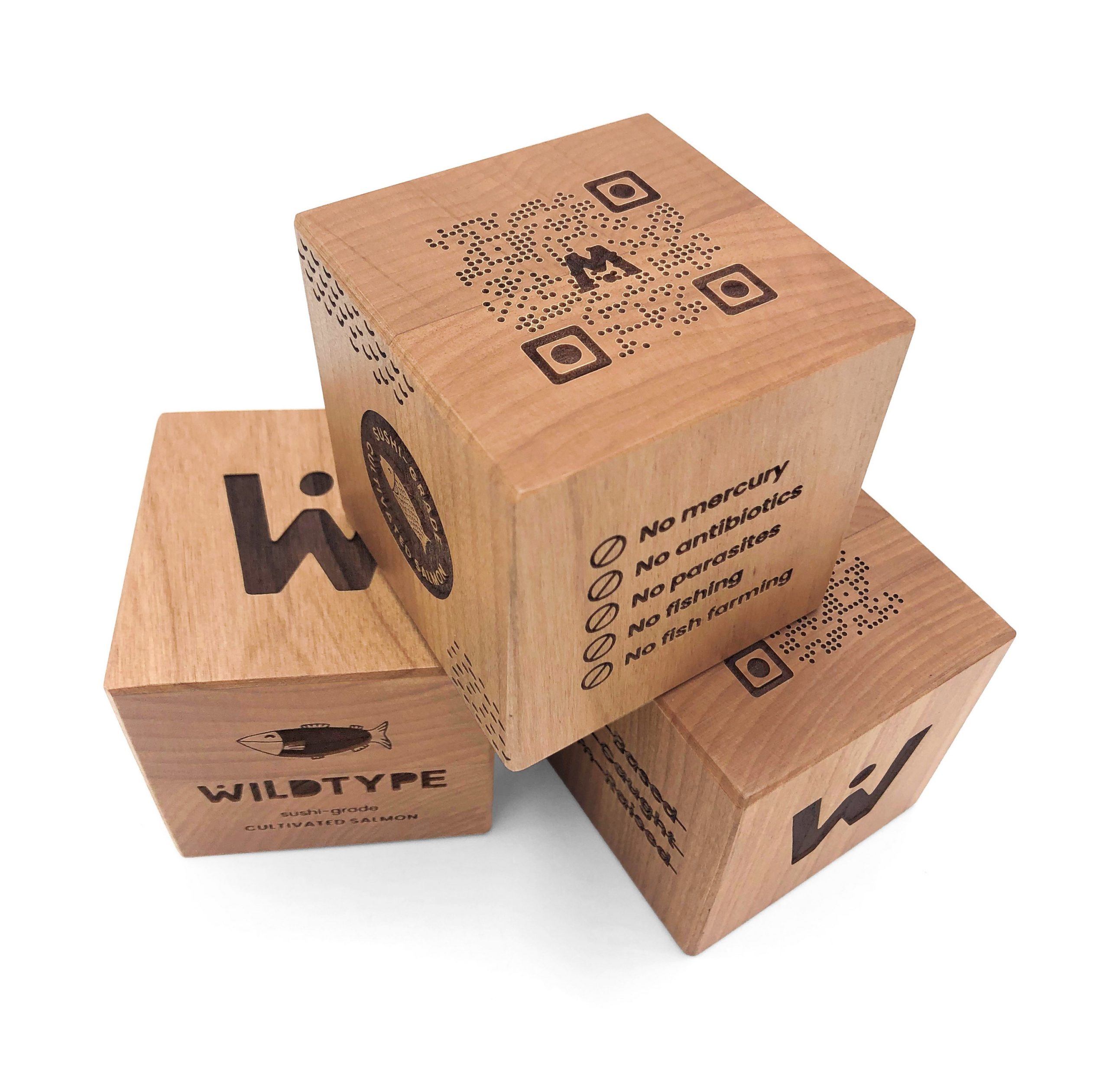 Solid alder wood blocks with laser engraved QR code for hands-free menus