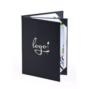 Black leather 4-page menu holder cover for restaurant menus