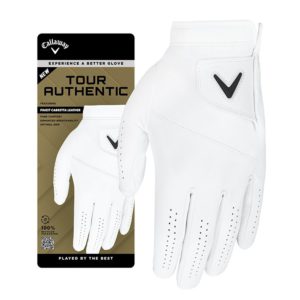 White Callaway leather golf glove with custom ball marker