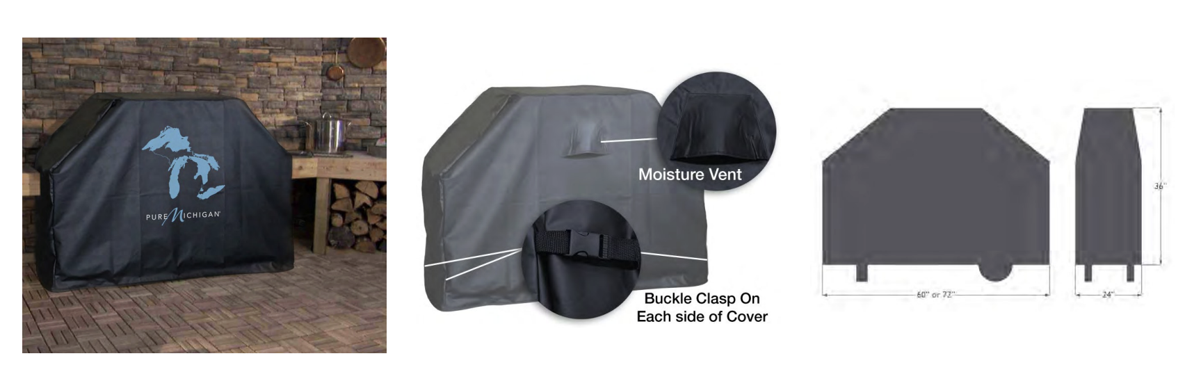 Custom branded grill cover in black marine vinyl with printed logo