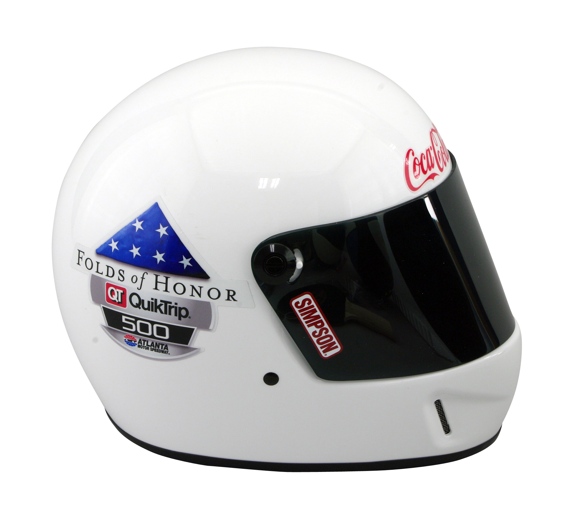 Full size custom race helmet corporate award in white with a moveable visor design
