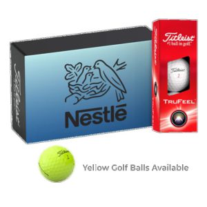 sleeve of golf balls with custom logo and branded packaging 