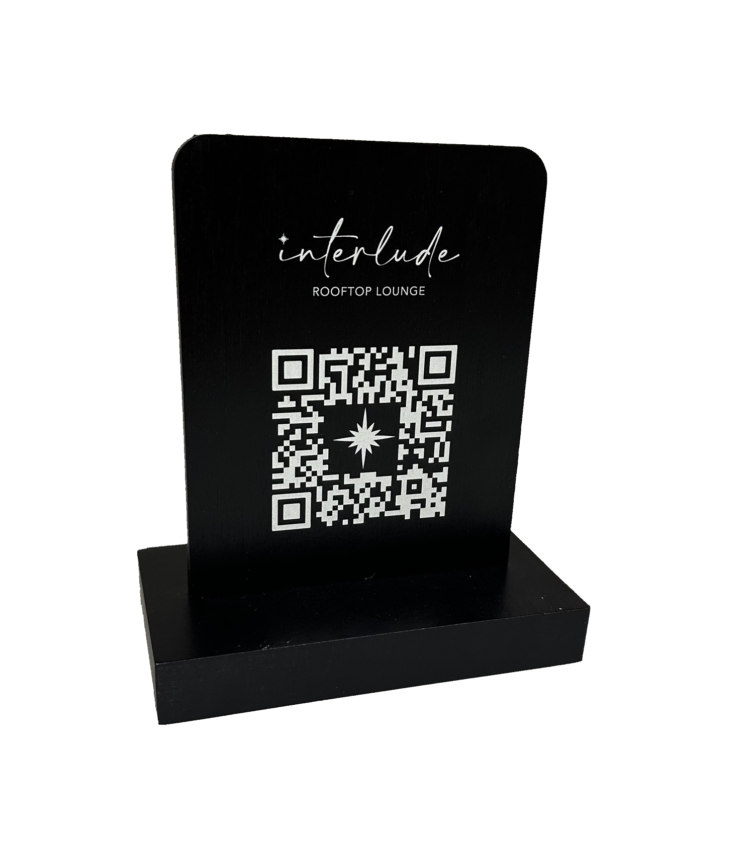 Laser engraved oak wood QR code table top sign for hotel and restaurant menus