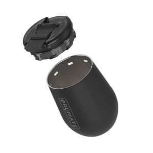Black BruMate insulated wine tumbler with laser-engraved corporate logo