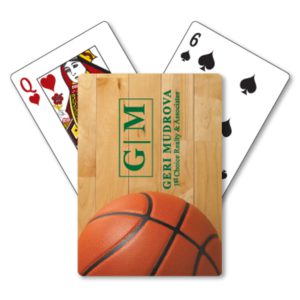 Basketball-themed poker size playing card deck with custom box design