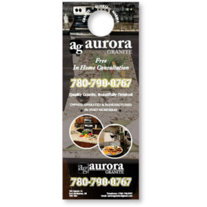 card stock door hanger printed with a granite company ad and phone number