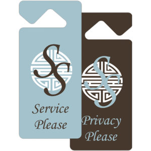 plastic hotel door hanger printed with Service Please and Privacy Please text