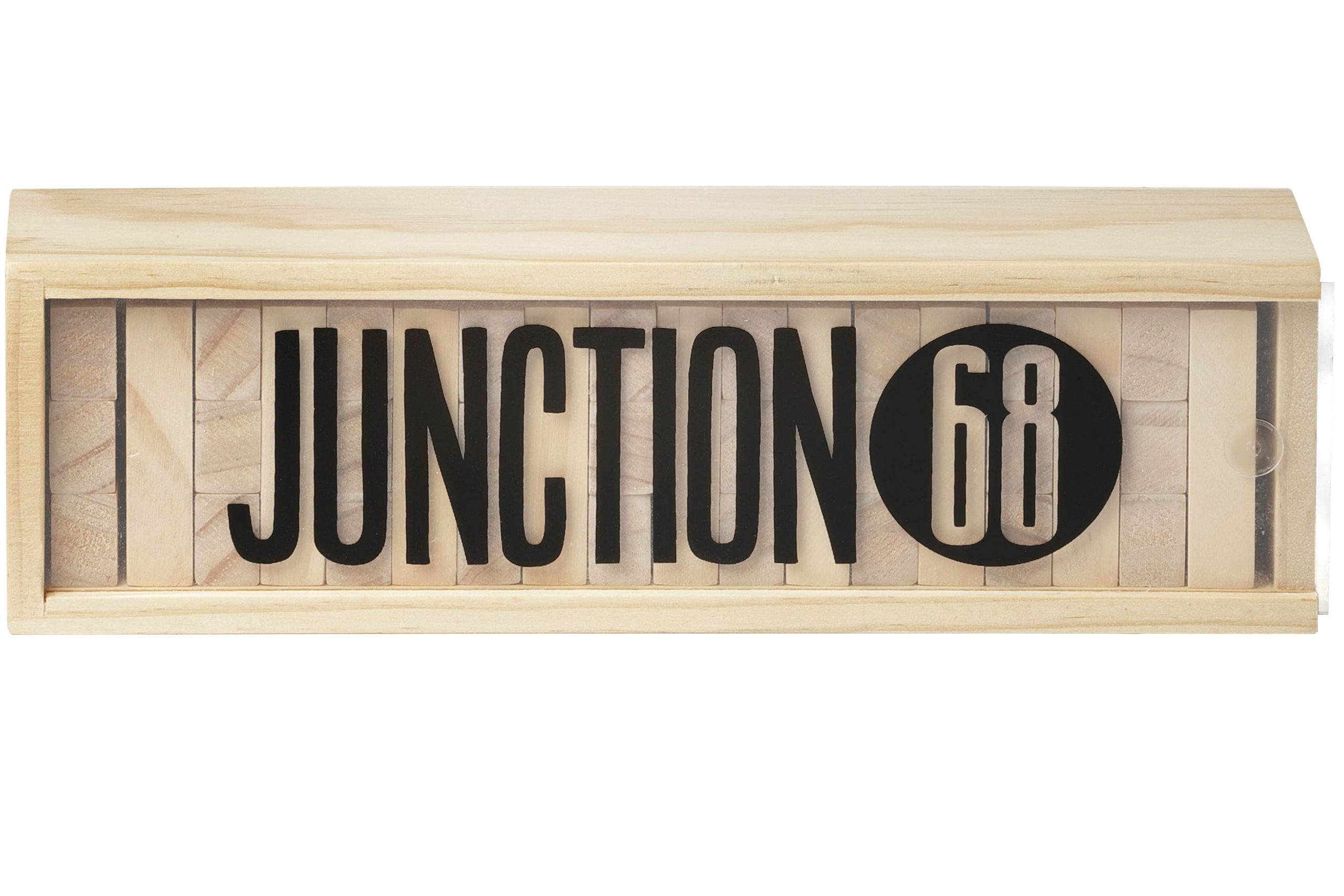 Custom wood block tumbling tower stacking game with branded logo case