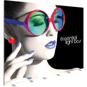 Backlit trade show display and LED light box with push-fit fabric graphics and lighting