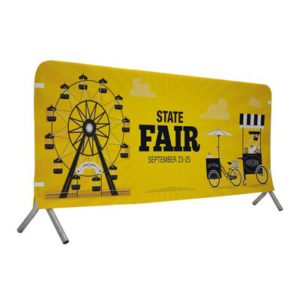 Custom printed fabric barricade cover turning event crowd control into branded space