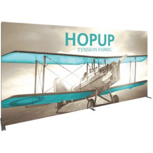 Straight and curved 10 foot tension fabric displays for inline trade show booths
